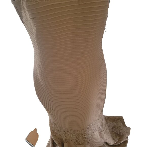 Elegant Beige Mermaid Gown With Lace Accents & Sleeveless Design Floor-Length Fo - Picture 4 of 8